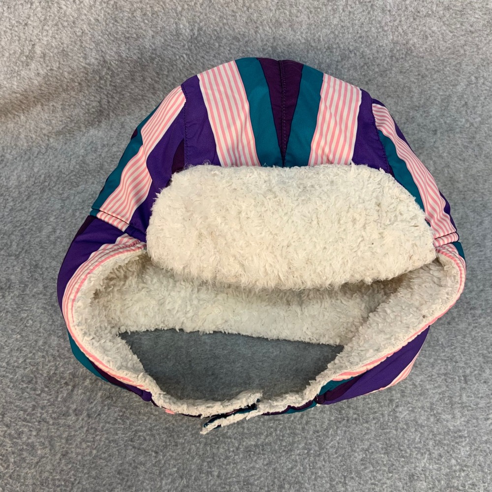 Striped Purple Patagonia Trapper Hat Fleece Lined Winter Cap Size Baby M
